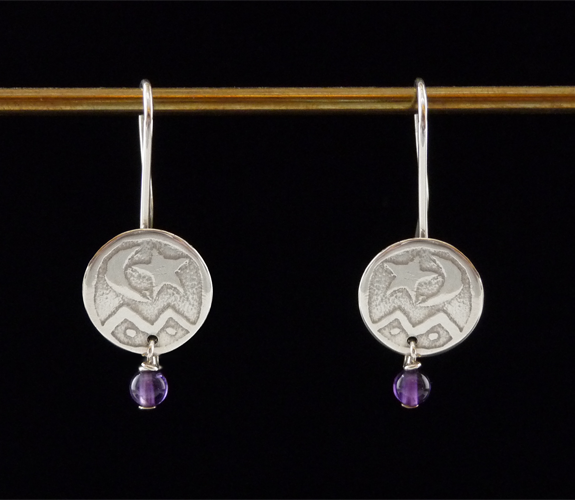 Dancing Circles - Etched Sterling Moon & Mountain Earrings